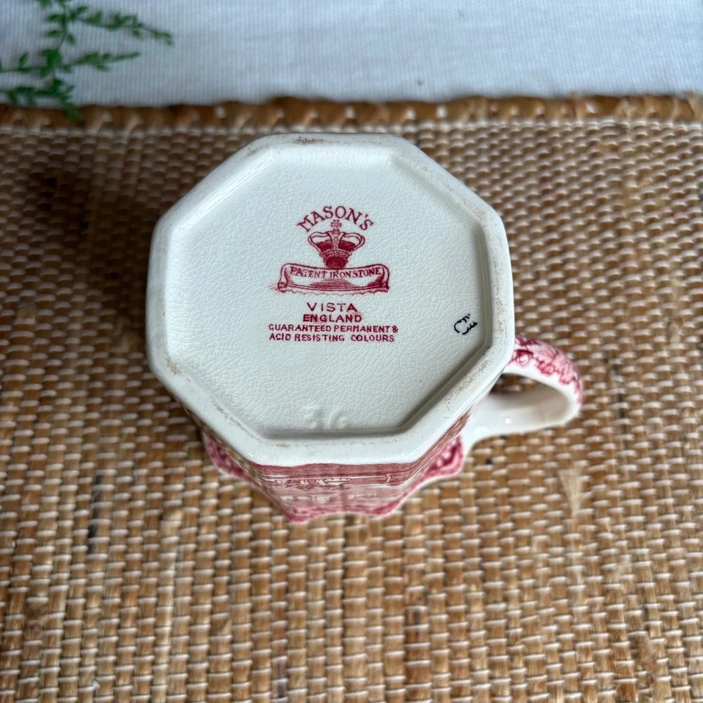 Vintage Mason's Ironstone England Vista Pink Red Transferware Creamer Pitcher
